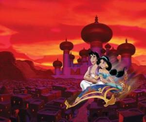 Puzzle Aladdin et la Princesse Jasmine sur le tapis volant