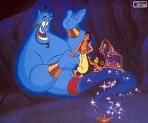 Puzzle Aladdin, son singe Abu et le Génie de la Lampe Merveilleuse