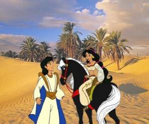 Puzzle Aladín parler avec Jasmine sur un cheval magnifique