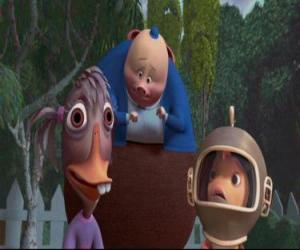 Puzzle Amis de Chicken Little, Abby Mallard, Runt et de la pêche