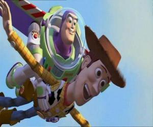 Puzzle Buzz Lightyear et Woody fils volants, jusqu'à ce que voiture d'Andy