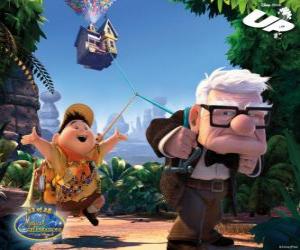 Puzzle Carl et Russell en chargeant à j'ai piaillé avec la maison volante dans son voyage vers les territoires sauvages