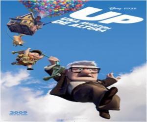 Puzzle Carl et Russell en volant par le ciel saisis au câble qui accroche de la maison volante