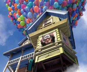 Puzzle Carl Fredricksen agitant de la fenêtre de sa maison de vol