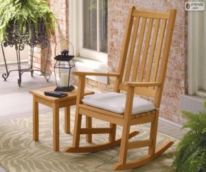 Puzzle Chaise à bascule, berçante, berceuse, chaise berceuse ou chaise berçante en bois avec le dos bars