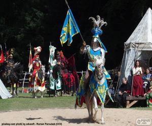Puzzle Chevalier en armure et avec sa lance prêt monté sur son cheval