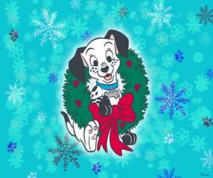 Puzzle Chiot de Dalmate accroché une guirlande de Noël