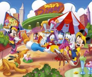 Puzzle Donald rencontres Pluton secoue la crème glacée et vomit tout sous le regard vigilant de Mickey, Minnie, Daisy et ses trois enfants