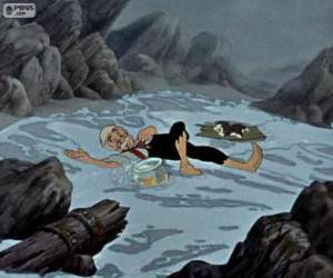 Puzzle Gepetto avec Figaro et Cleo sur le rivage de la mer après le naufrage
