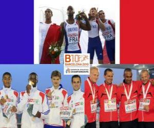 Puzzle J. Vicaut, C. Lemaitre, P. Pessoneaux et M. Mbandjock 4x100m champion, R. Donati, S. Collio, E. Et M. Di Gregorio Checcucci (2os) T. Unger, M. Bröning, A. Kosenkow et M. Keller (3ème partie) de l'athlétisme européen de Barcelone 2010