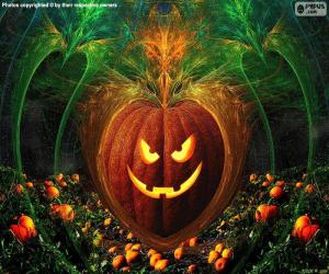 Puzzle Jack O'Lantern ou Citrouille-lanterne, typique de la fête avec une monstrueux face à être éclairée avec une bougie