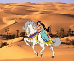 Puzzle Jasmine et Aladdin sur un cheval magnifique