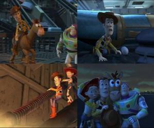 Puzzle Jessie Woody sauve sauter de l'avion avec l'aide de Buzz et tir à la cible