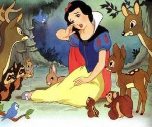 Puzzle La belle princesse Blanche-Neige avec ses amis, les animaux de la forêt