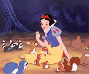 Puzzle La belle princesse Blanche-Neige avec ses amis, les animaux de la forêt