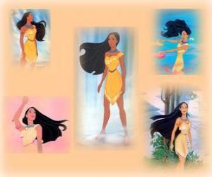 Puzzle La belle princesse indienne Pocahontas avec ses longs cheveux dans le vent