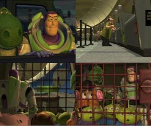 Puzzle La facturation de la valise où ils vont Woody, Jessie et Bullseye Foreman. Suivi par les amis de Woody.