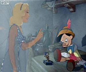 Puzzle La Fée Bleue donne la vie à la marionnette de bois à réaliser le rêve de Geppetto et en faire son fils Pinocchio 