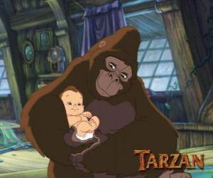 Puzzle Le bébé Tarzan dans les bras de sa mère adoptive, Kala le singe