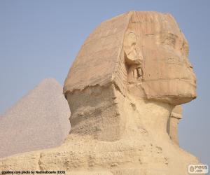 Puzzle Le Grand Sphinx de Gizeh et les pyramides derrière, ces monuments font partie de la nécropole de Gizeh