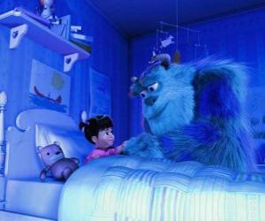 Puzzle Le monstre Boo Sulley visite à son ami dans la chambre de sa maison dans le monde humain
