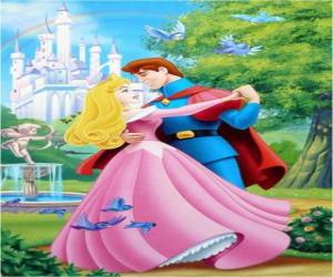 Puzzle Le prince et la princesse, Philipe et Aurore, dansant amateurs dans le jardin
