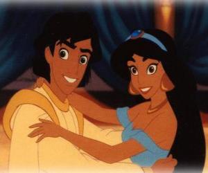 Puzzle Les princes Jasmine et Aladdin heureuxs et en amour