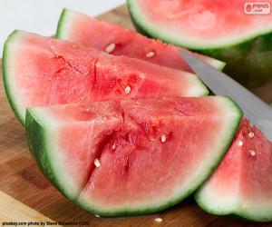 Puzzle Melon d'eau ou pastèque, tranche de melon d'eau avec des graines