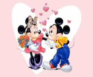 Puzzle Mickey et Minnie Mouse dans l'amour