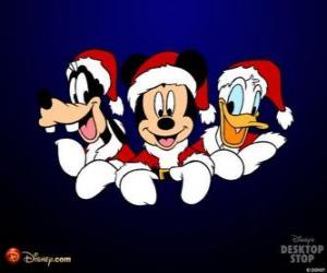 Puzzle Mickey Mouse, Donald et Dingo déguisé en Père Noël