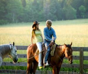 Puzzle Miley Stewart / Hannah Montana (Miley Cyrus) équitation avec son ami Travis Brody (Lucas Till) 