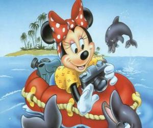 Puzzle Minnie bateau de prendre des photos de dauphins