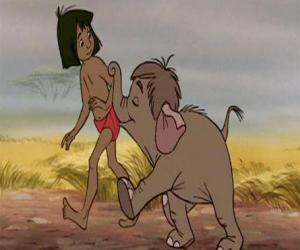 Puzzle Mowgli avec un petit éléphant 