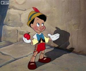 Puzzle Pinocchio heureux, il est une marionnette à la vie, mais avec le corps en bois