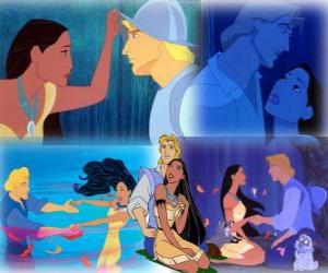 Puzzle Plusieurs images de Pocahontas à John Smith