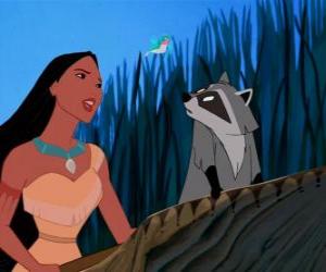 Puzzle Pocahontas dans un canoë avec son animal de compagnie Meeko