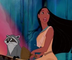 Puzzle Pocahontas dans un canoë avec son animal de compagnie Meeko