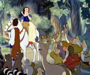 Puzzle Princesse Blanche-Niege, promenades à cheval Prince adieu aux sept nains et des animaux de la forêt