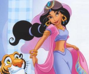 Puzzle Princesse Jasmine avec son animal de compagnie, le tigre Rajah