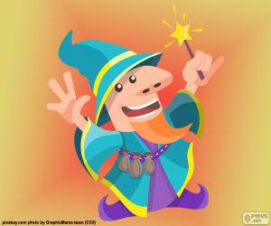 Puzzle Sorcier ou magicien avec la baguette et le chapeau en forme de cône