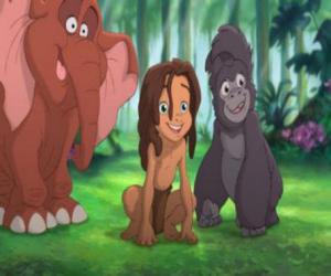 Puzzle Tarzán avec des amis Terk et Tantor