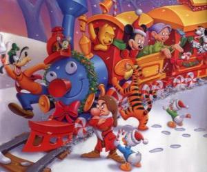Puzzle Train rempli de personnages Disney à Noël