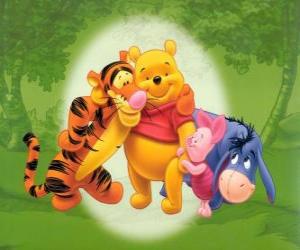 Puzzle Winnie l'ourson et ses amis Bourriquet, Porcinet et Tigrou