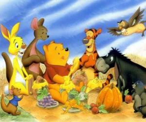 Puzzle Winnie l'Ourson et ses amis à un pique-nique à la campagne