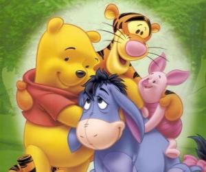 Puzzle Winnie l'ourson et ses amis Bourriquet, Porcinet et Tigrou