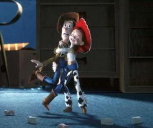 Puzzle Woody et Jessie, les cow-boys amis, les étreintes et très heureux