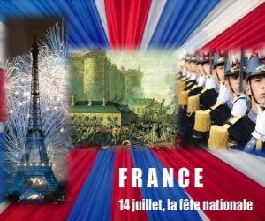 Puzzle 14 juillet, la fête nationale française commémorant la prise de la Bastille le 14 Juillet, 1789