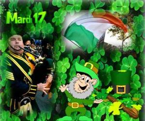 Puzzle 17 de mars. Fête de la Saint-Patrick est la célébration de la culture irlandaise. Trèfles utilisé comme un symbole de l'Irlande