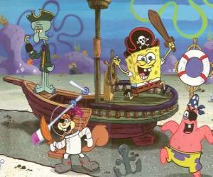 Puzzle Bob l'Eponge et certains de ses amis jugando a ser piratas