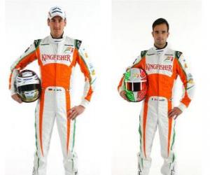 Puzzle Adrian Sutil et Vitantonio Liuzzi, les pilotes Force India F1 Scuderia